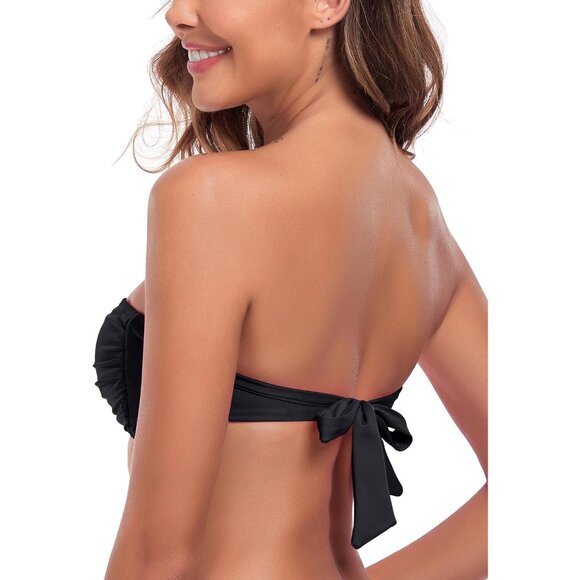 Women's Strapless Swimsuit Bikini Top Nylon Spandex Medium Tie Back - Picture 2 of 5